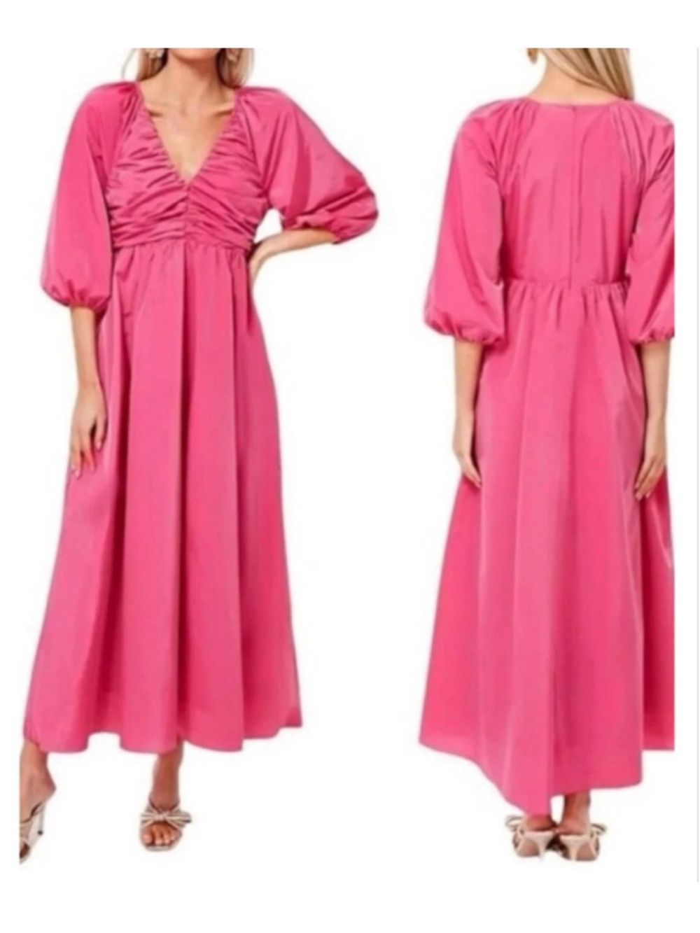 Hyacinth House Dress Tuckernuck XXL Fuchsia Pink V-Neck Ruched Maxi